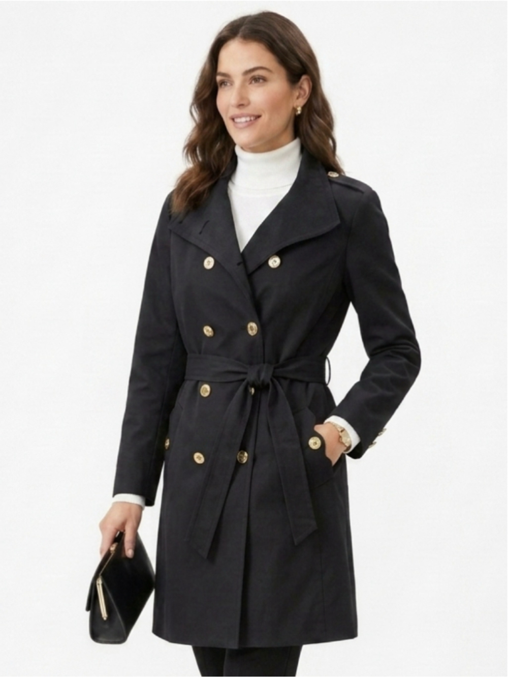 Women's Vintage Juicy Couture Y2K Black Double Breasted Trench Coat XL